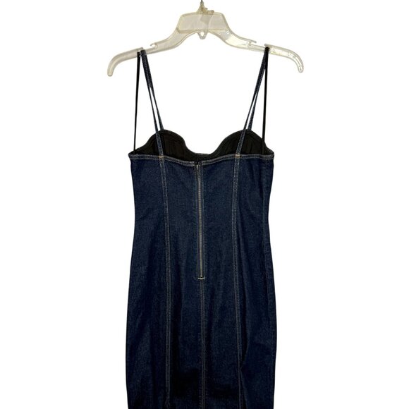 Alice + Olivia Natacha Godet Maxi Denim Dress Dark Rinse NWT - Size 2 - Picture 7 of 12